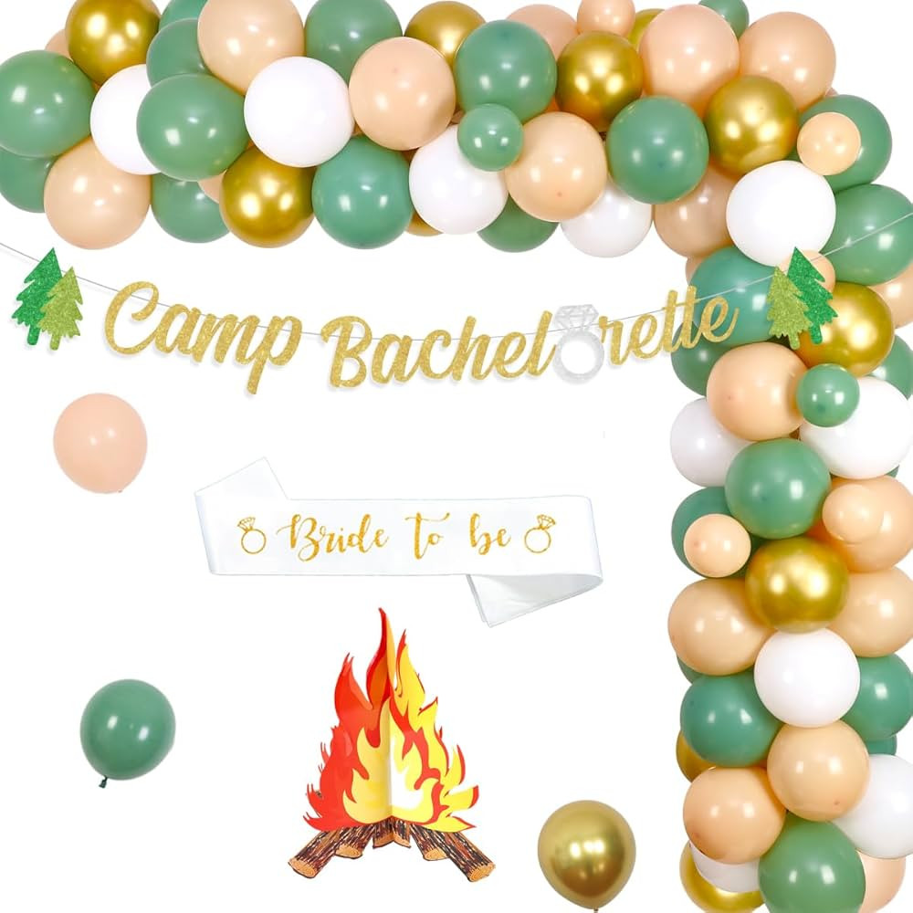 Amazon.com: Camping Bachelorette Party Decoration, Gold Avocado Green Balloon Garland Kit Camp Ba... | Amazon (US)
