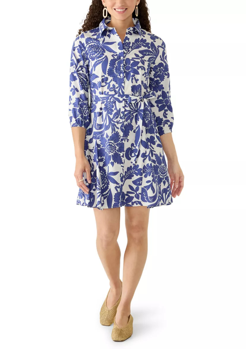 Petite Long Sleeve Tie Waist Dress with Godets | Belk