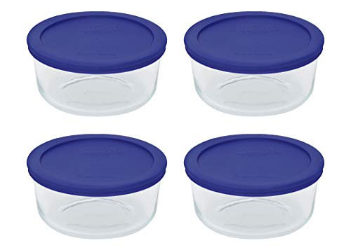 Pyrex Storage 4 Cup Round Dish, Clear with Blue Lid - Original Genuine Pyrex - Pack of 4 Containers | Amazon (US)