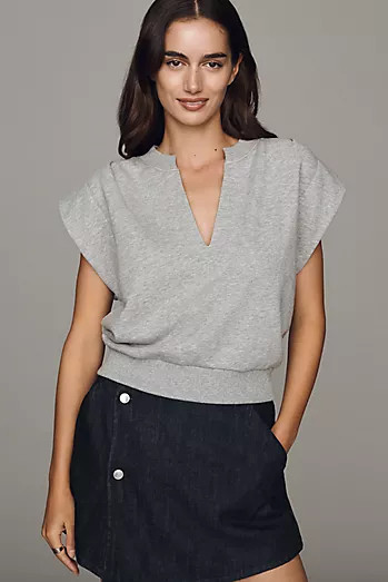 100% Cotton V-Neck Bubble Sweatshirt | Anthropologie (US)