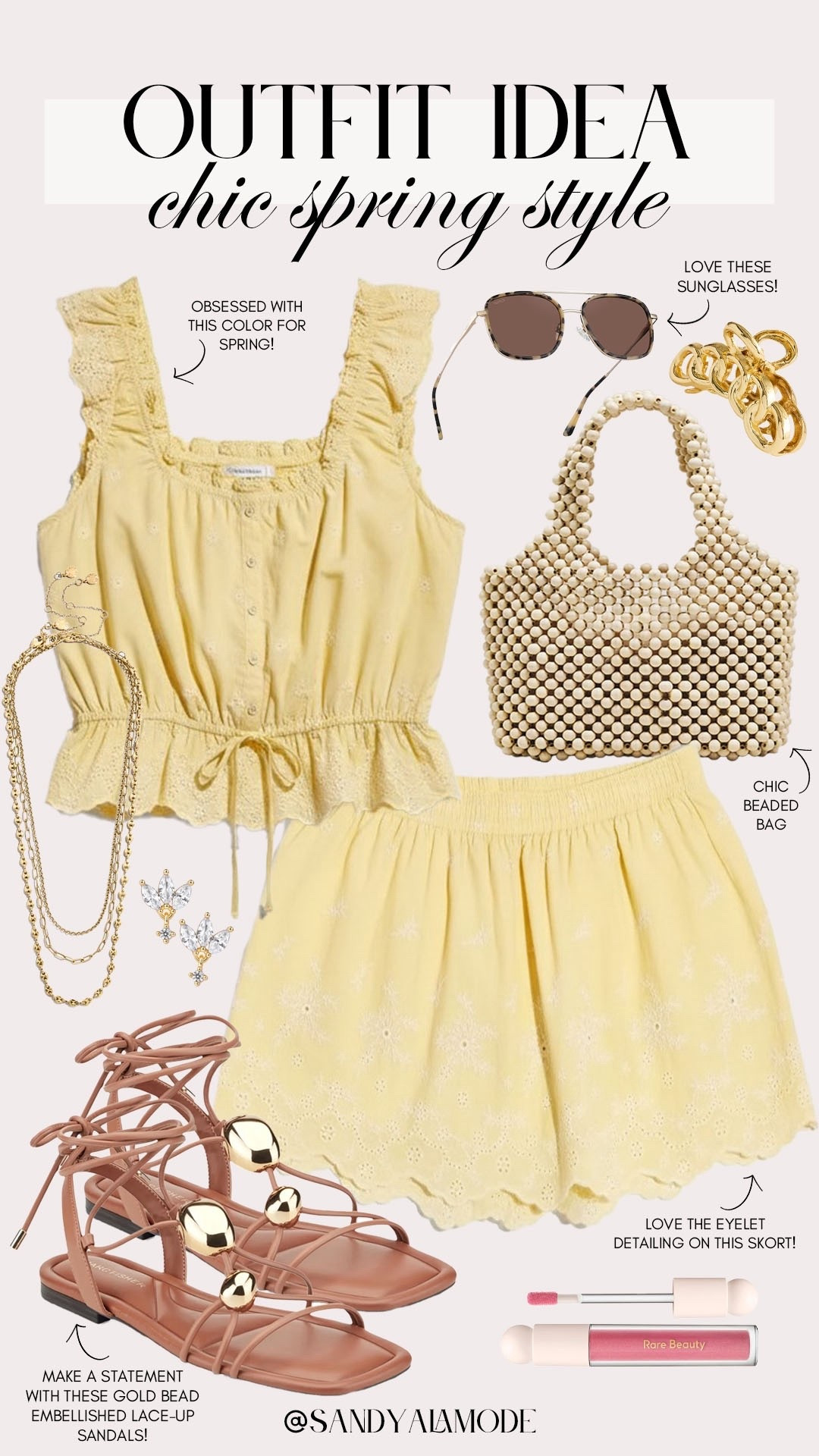 Elevated causal spring outfit. Target fashion. Target matching spring set. Butter yellow spring style. Trending for spring. Cognac gold lace up sandals. Beaded handbag  

#LTKSeasonal #LTKootd #LTKSaleAlert