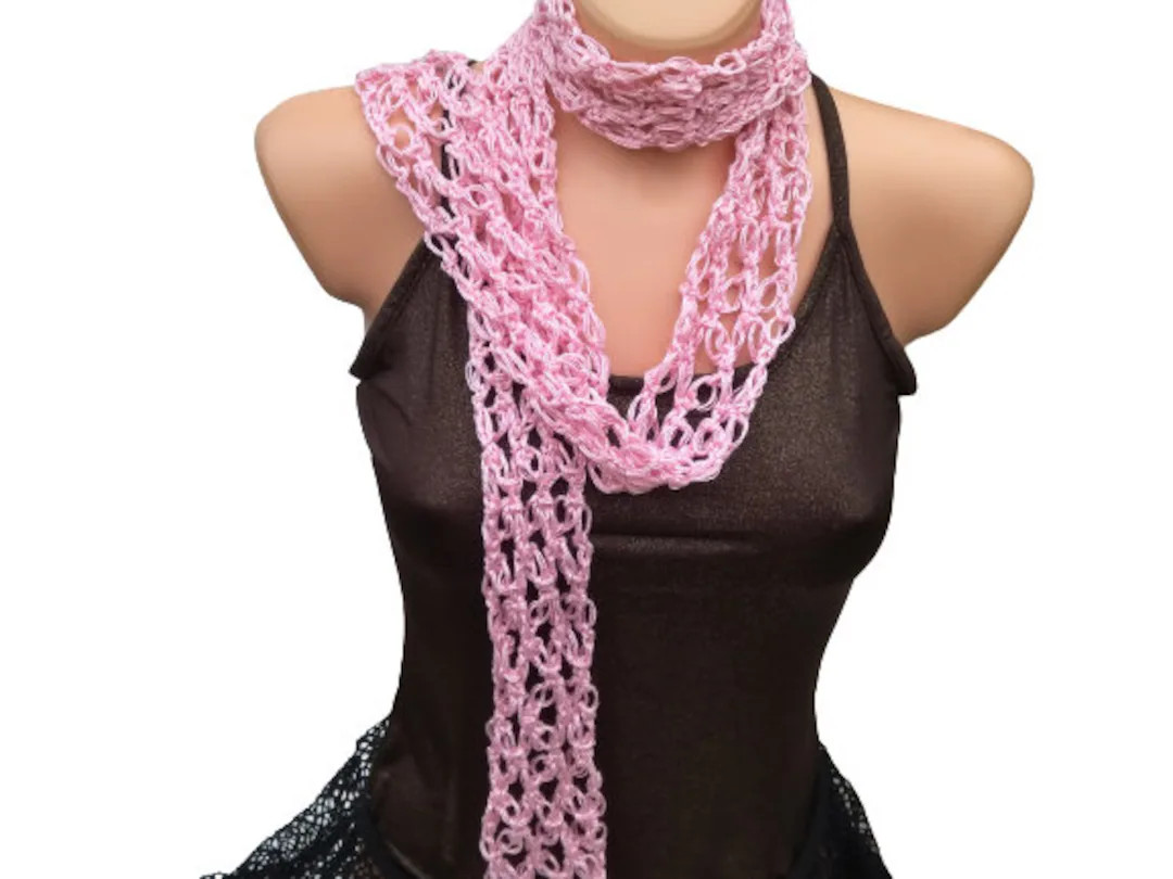 Knit Pink Skinny Scarf Crochet Thin Scarf Knitted Narrow Scarf - Etsy | Etsy (US)