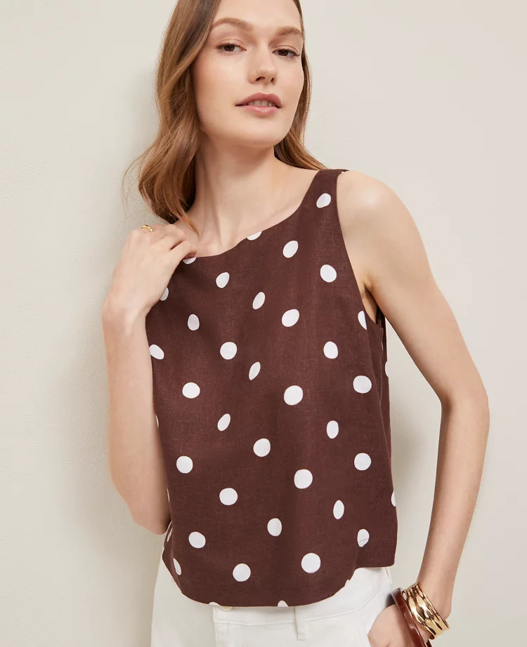 Dotted Linen Blend Tank Top | Ann Taylor