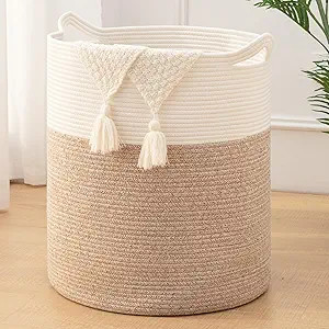 Laundry Basket, 100L Large Laundry Hamper, Tall Woven Rope Storage Basket for Blanket Toys Pillow... | Amazon (US)