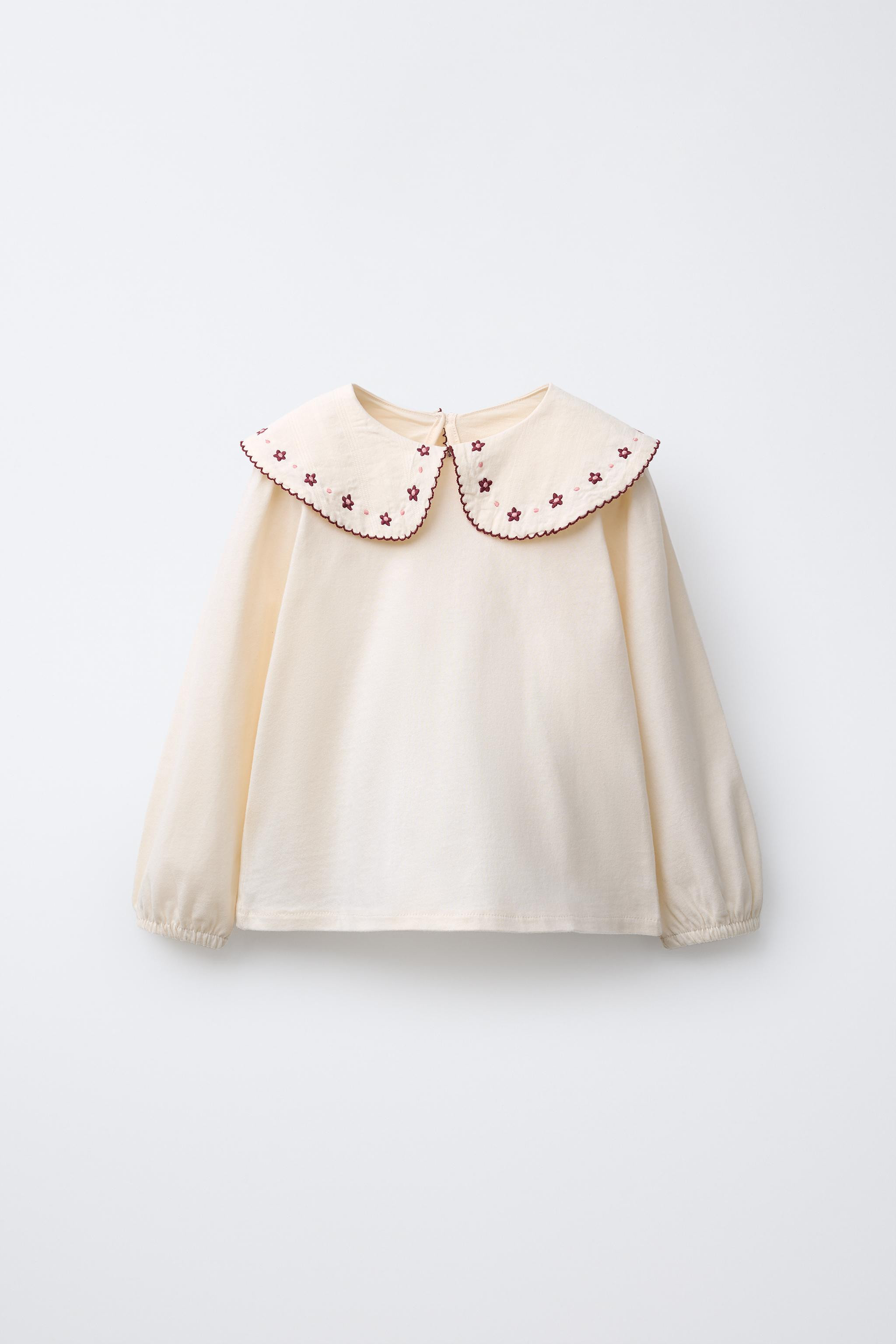 EMBROIDERED PETER PAN COLLAR T-SHIRT | Zara US