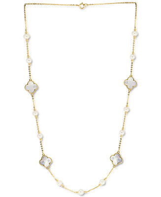 EFFY\u00ae Mother-of-Pearl & Freshwater Pearl (4-1/2mm) 18" Necklace in 14k Gold | Macy's