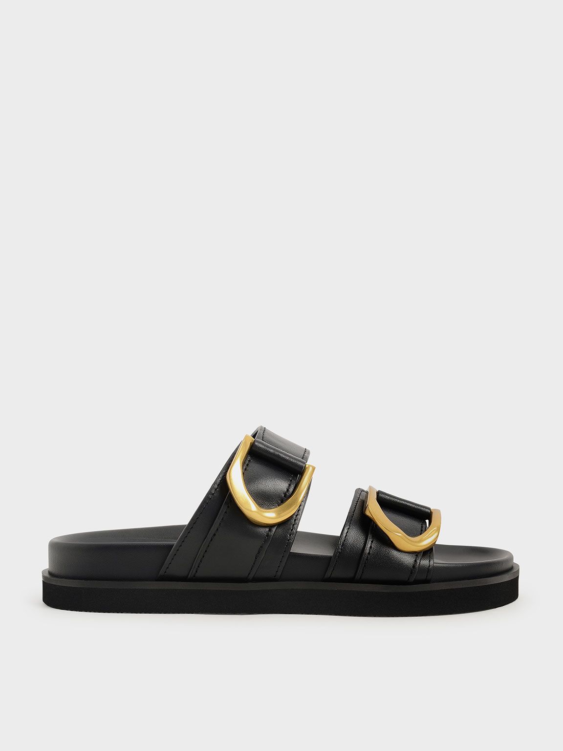 Gabine Buckled Leather Slides​ | Charles & Keith US