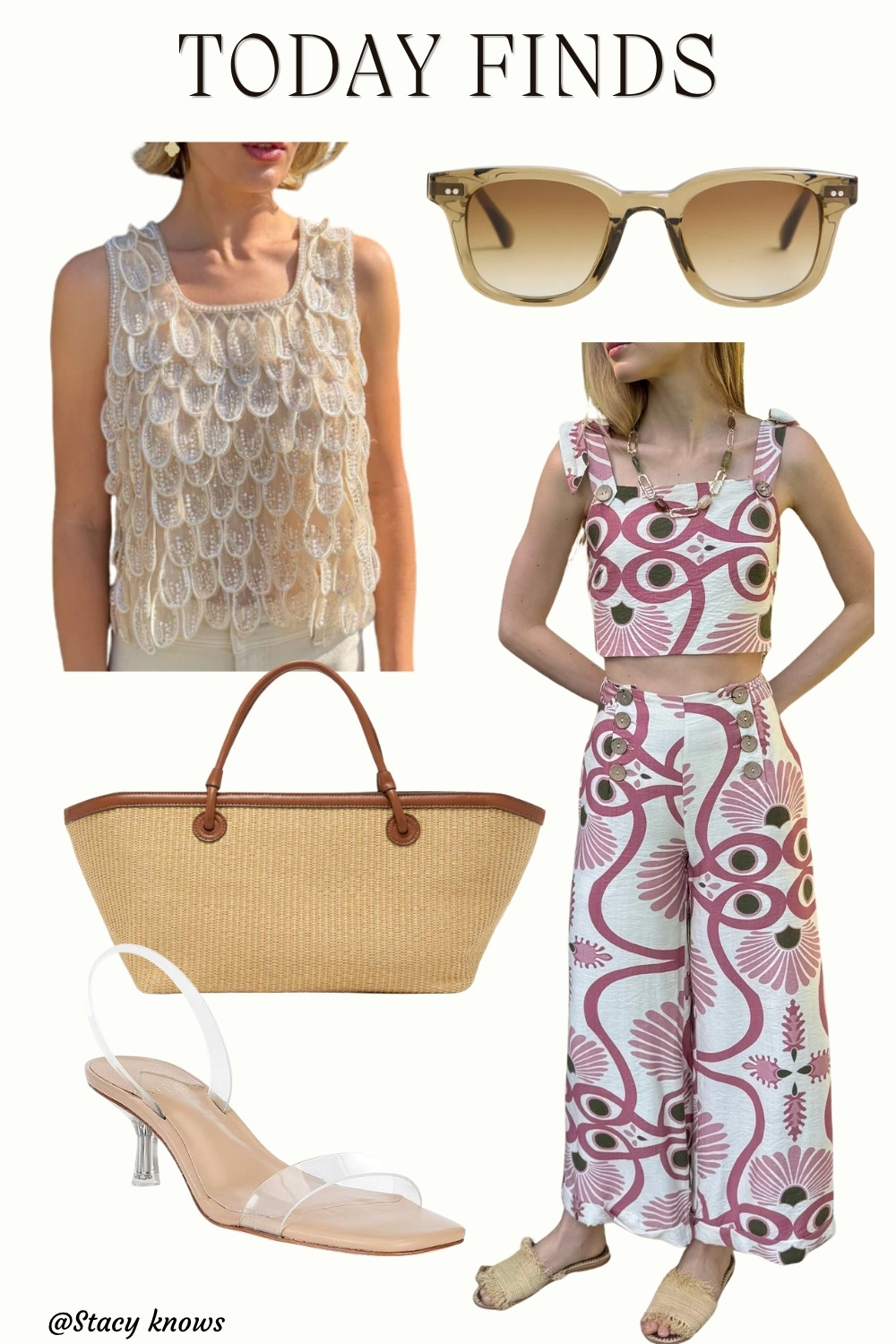 Today’s featured outfit edit brings the ultimate elevated summer-to-resort aesthetic. Pairing the gorgeous Portia Beaded Cropped Scalloped Top with statement Botanical Pattern Pants creates a fresh, textured look that transitions seamlessly from sunny afternoon plans to vacation dinners. Complete the ensemble with sleek Vinyl Slingback Sandals, timeless Sunglasses, and the iconic Raffia Brett Tote for maximum polish.
#LTKstyletip #LTKfinds #ResortWear #SummerFashion #VacationStyle #OOTDInspo #SummerOutfit #LTKshoepicker #EffortlessStyle #OutfitEdit 

 #LTKgrwm #LTKootd #LTKSeasonal