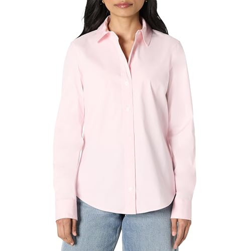 Amazon Essentials Women's Regular-Fit Stretch Poplin Button-Up Dress Shirt, Light Pink, Large | Amazon (US)
