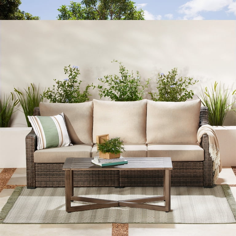 Better Homes & Gardens Hawthorne Park Outdoor Sofa and Coffee Table with Beige Cushions | Walmart (US)