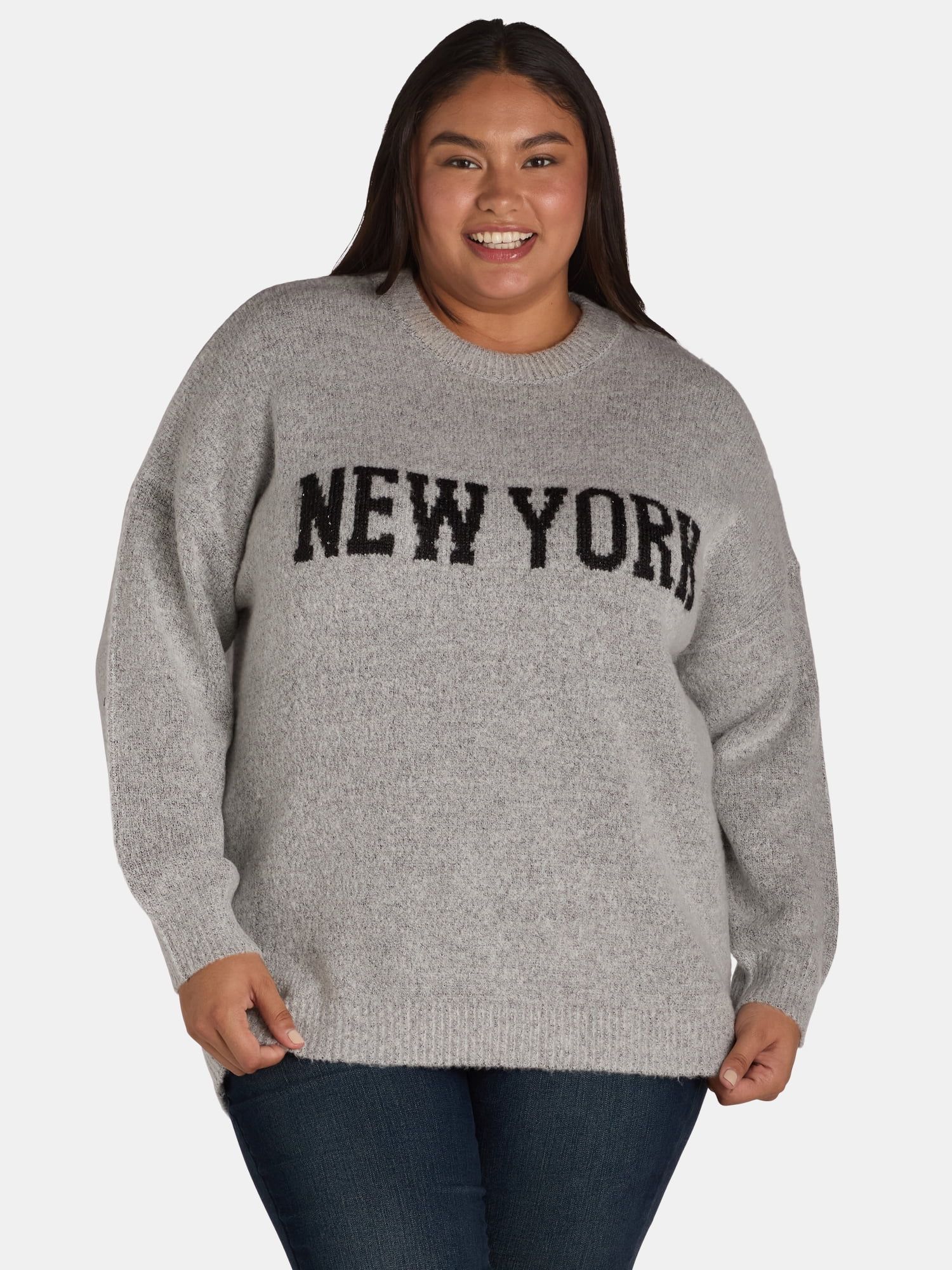 Madden NYC Oversized Graphic Sweater, Women's and Women's Plus, Sizes XXS-4X | Walmart (US)