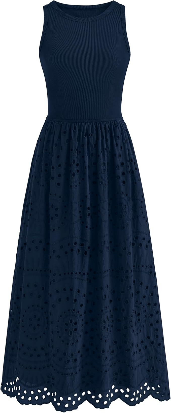 dowerme Women Summer Dresses 2026 Casual Sleeveless Crewneck A-Line Boho Lace Eyelet Cotton Tank ... | Amazon (US)