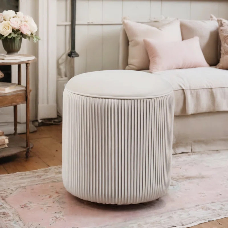 Terri Wide Velvet Round Pouf Ottoman | Wayfair North America