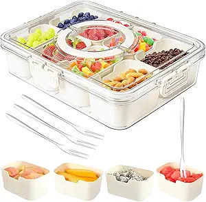 Snackle Box Container,Portable Snack Box 8 Compartment Divided Serving Tray with Lid and Handle,C... | Amazon (US)