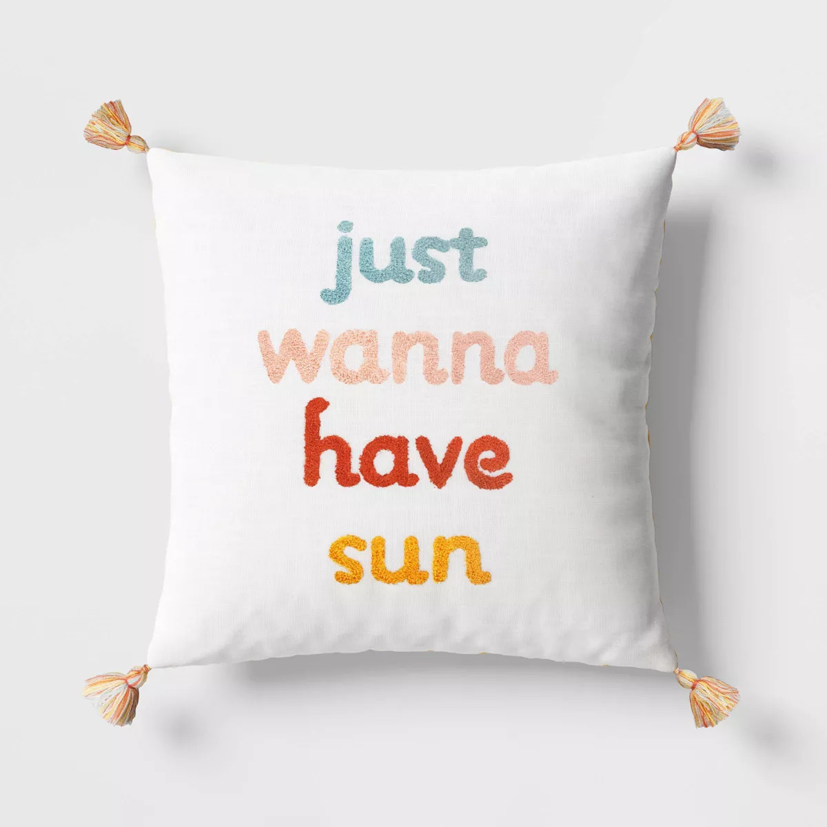 Text Embroidered Tassel Square Throw Pillow Cream - Room Essentials™ | Target