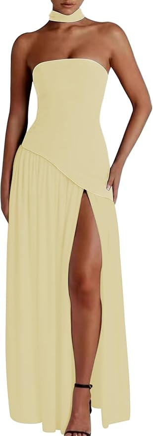Famnbro Womens Tube Dress Strapless Sexy Off Shoulder Side Slit Going Out Casual Elegant Club Par... | Amazon (US)