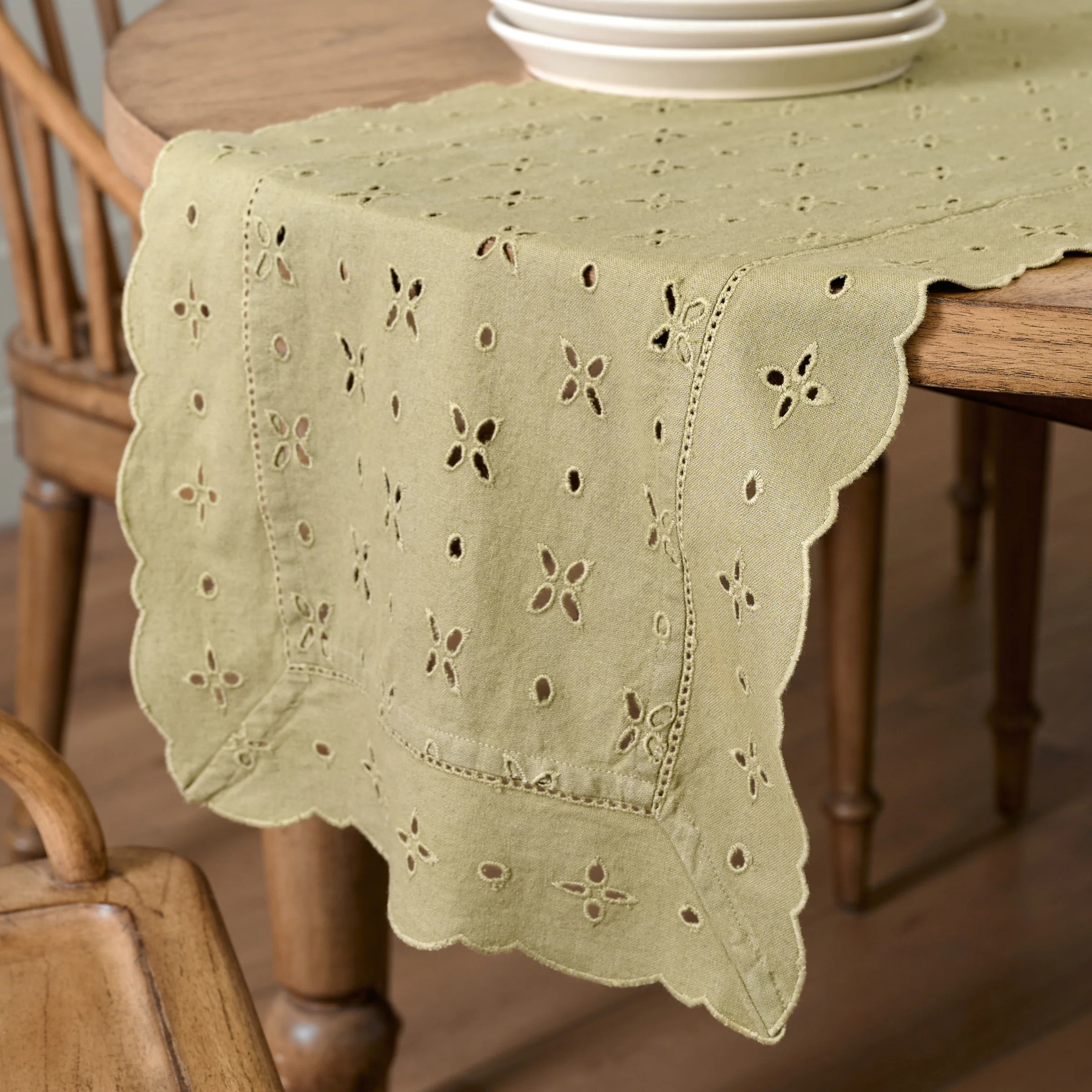 Earth Green Eyelet Table Runner | Magnolia