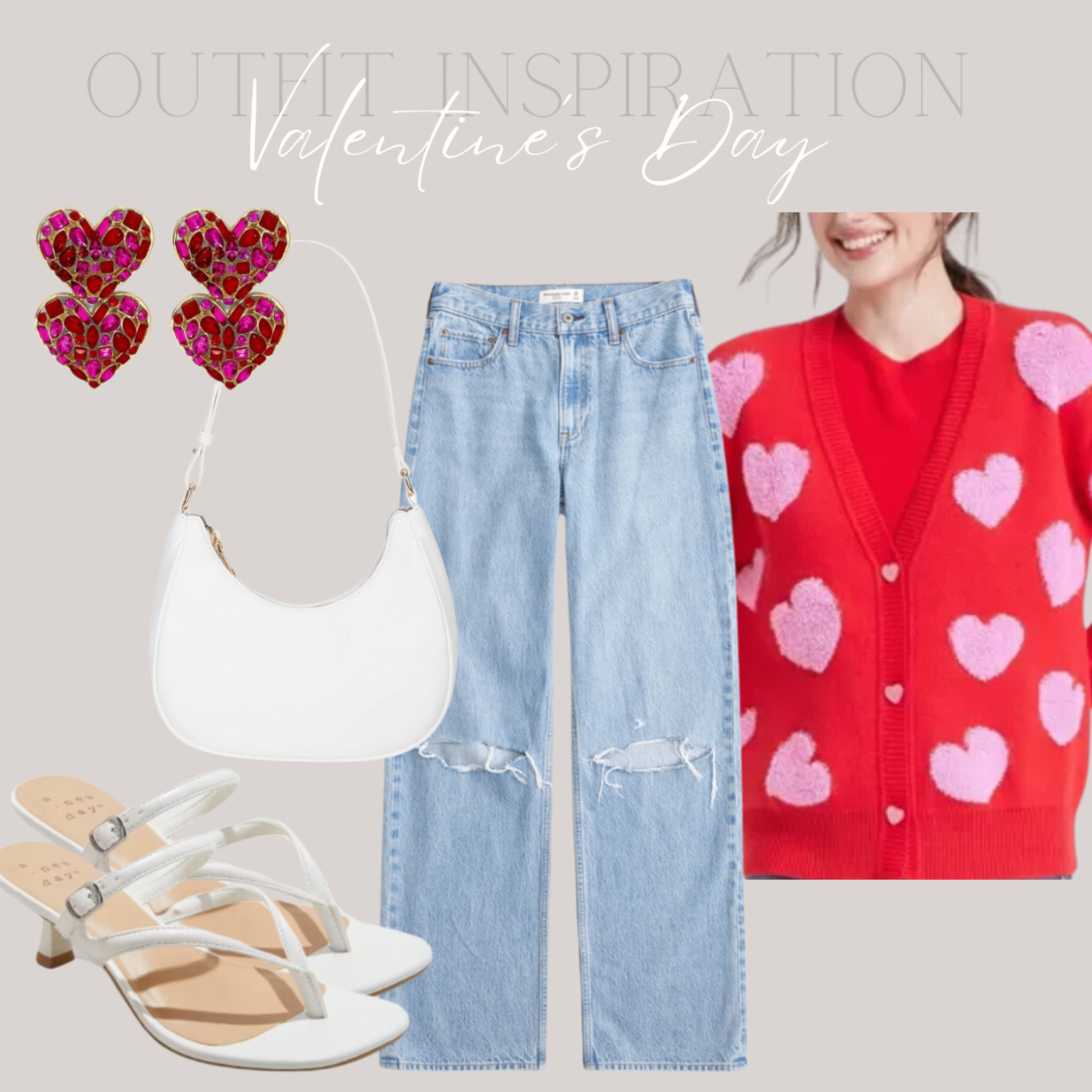 Valentine’s Day outfit inspo 



Heart cardigan, red sweater, high rise jeans, ripped loose jeans, white clutch, white heels, heart earrings, date night, outfit inspo 

#LTKStyleTip