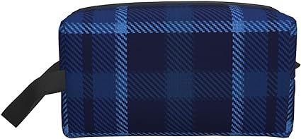 Makeup Bag Blue Tartan Plaid Toiletry Pouch Portable Travel Washing Storage Bag With Zipper Water... | Amazon (US)