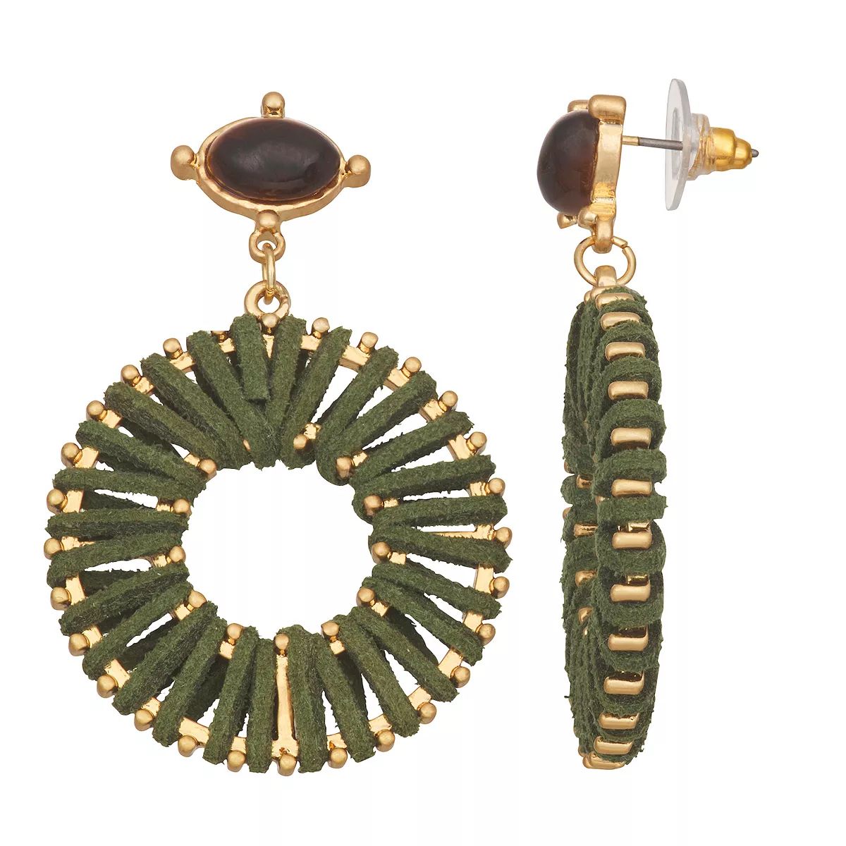 Sonoma Goods For Life® Gold Tone Green Wrapped Drop Earrings | Kohl's