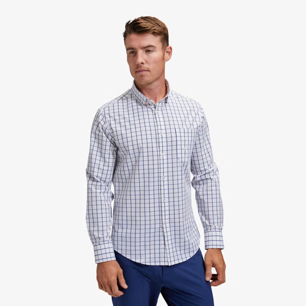 White Navy Windowpane Leeward No Tuck - Mizzen+Main | Mizzen + Main