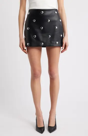 MANGO Carla Studded Faux Leather Miniskirt in Black at Nordstrom Rack, Size 2 | Nordstrom Rack