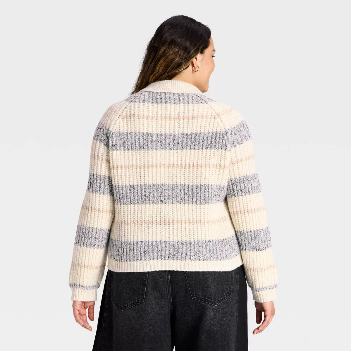 Women's Chunky Polo Collar Pullover Sweater - Universal Thread™ White/Navy Striped XXL | Target