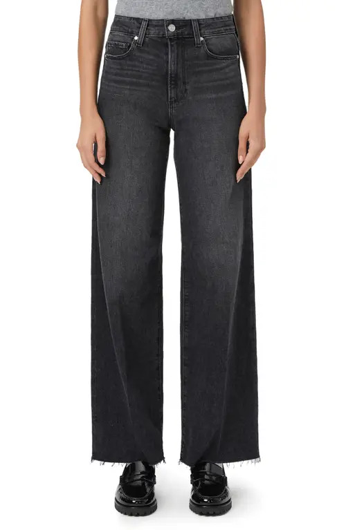 PAIGE Anessa Raw Hem High Waist Wide Leg Jeans in Viper Black Distressed at Nordstrom, Size 30 | Nordstrom