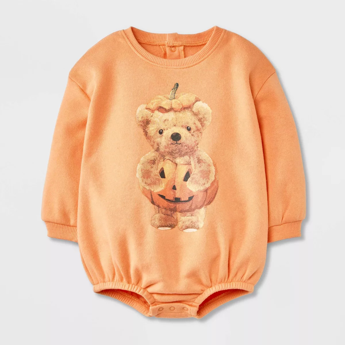 Baby Teddy Bear Halloween Pumpkin Long Sleeve Romper - Orange | Target