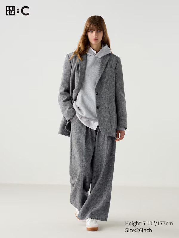 Pantalon Large Fuselé et Plissé en Tweed | Uniqlo FR