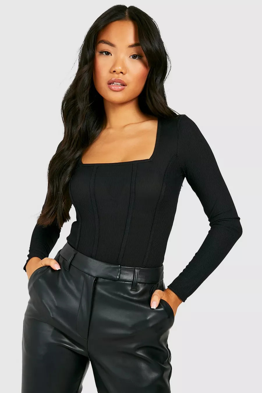 Petite Rib Corset Bodysuit | Boohoo.com (US & CA)