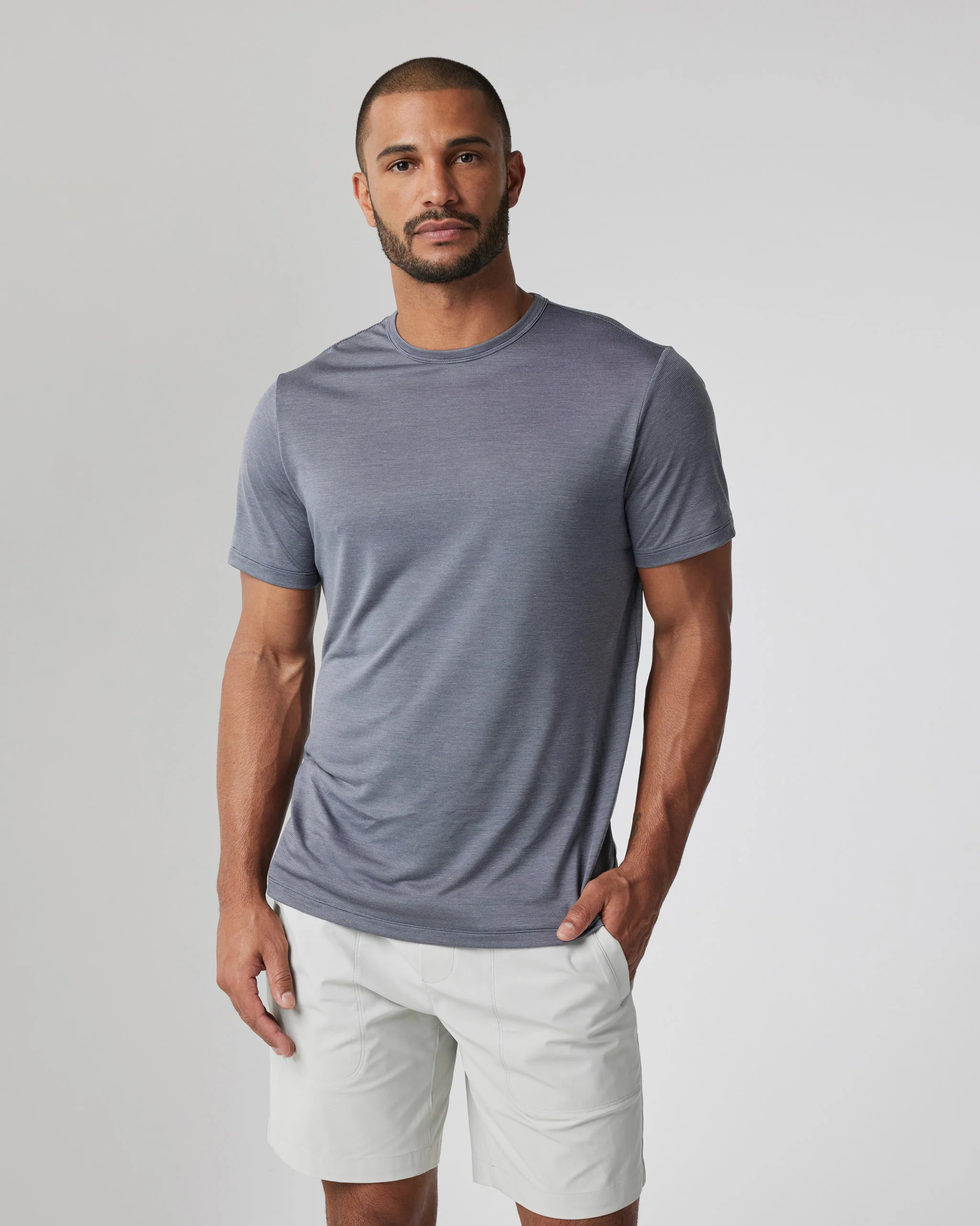 Short Sleeve Marina Stripe Tee | Dark Pewter Run Shirt | Vuori | Vuori Clothing (US & Canada)