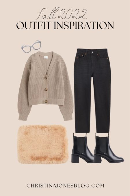 Business casual outfit for fall: black jeans, cardigan, ankle boots, laptop sleeve, blue light glasses

#LTKSeasonal #LTKunder100 #LTKworkwear