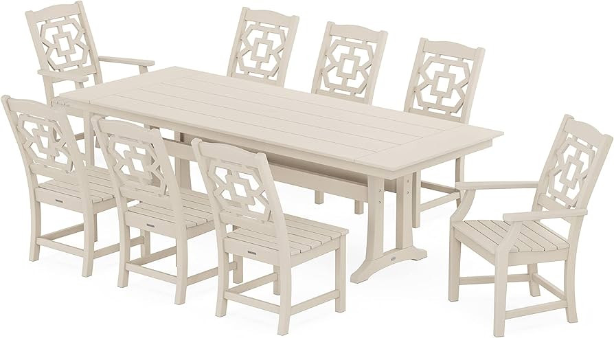 Martha Stewart by POLYWOOD® Chinoiserie 9-Piece Farmhouse Dining Set with Trestle Legs in Sand | Amazon (US)