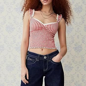 Women Gingham Tank Top Summer Sleeveless Plaid Basic Cami Crop Top Vintage Milkmaid Vest Shirt Y2... | Amazon (US)