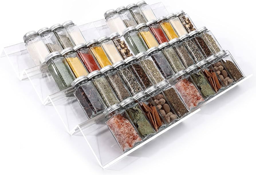 MIUKAA Clear Acrylic Spice Drawer Organizer, 4 Tier- 2 Set Expandable From 9" to 18" Seasoning Ja... | Amazon (US)