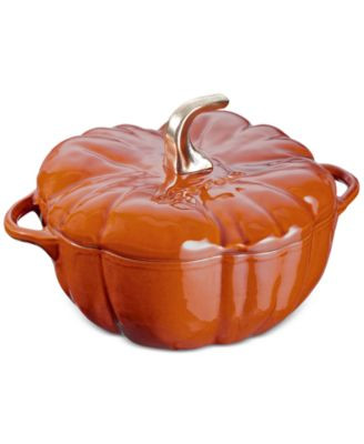 Staub Enameled Cast Iron 3.5-Qt Pumpkin Dutch Oven - Black w/ Stainless Stem | Macy's