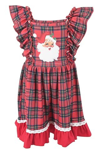 Unique Baby Girls Santa Christmas Dress Outfits for Girl Toddler and Kids (4Y, Santa Embroidery) | Amazon (US)