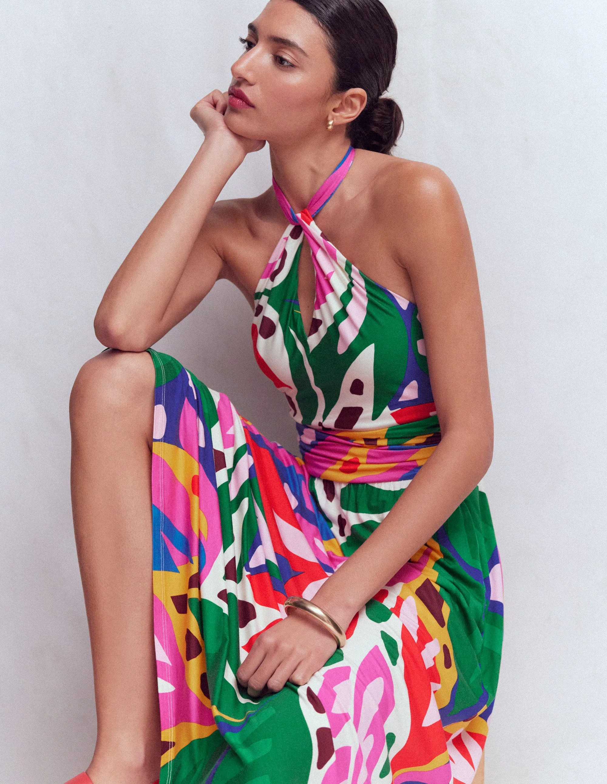 Sydney Twist Neck Jersey Dress-Multi, Leafy Cascade | Boden (US)