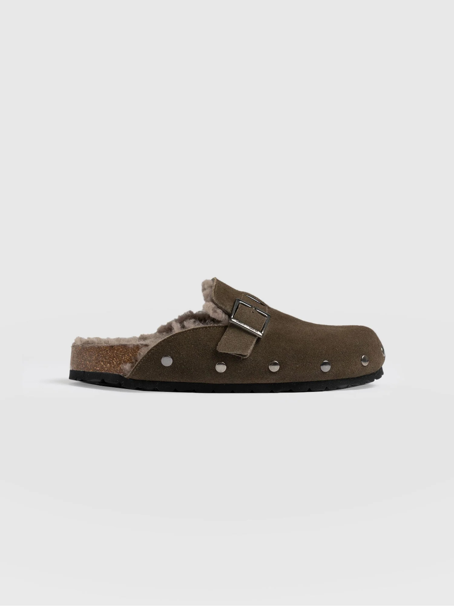 Studded Clogs - Khaki Shearling | Saint + Sofia