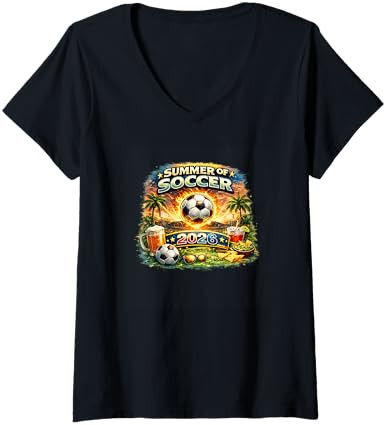 Women's Summer of Soccer 2026 Fan Football Game Day Tropical V-Neck T-Shirt | Amazon (US)