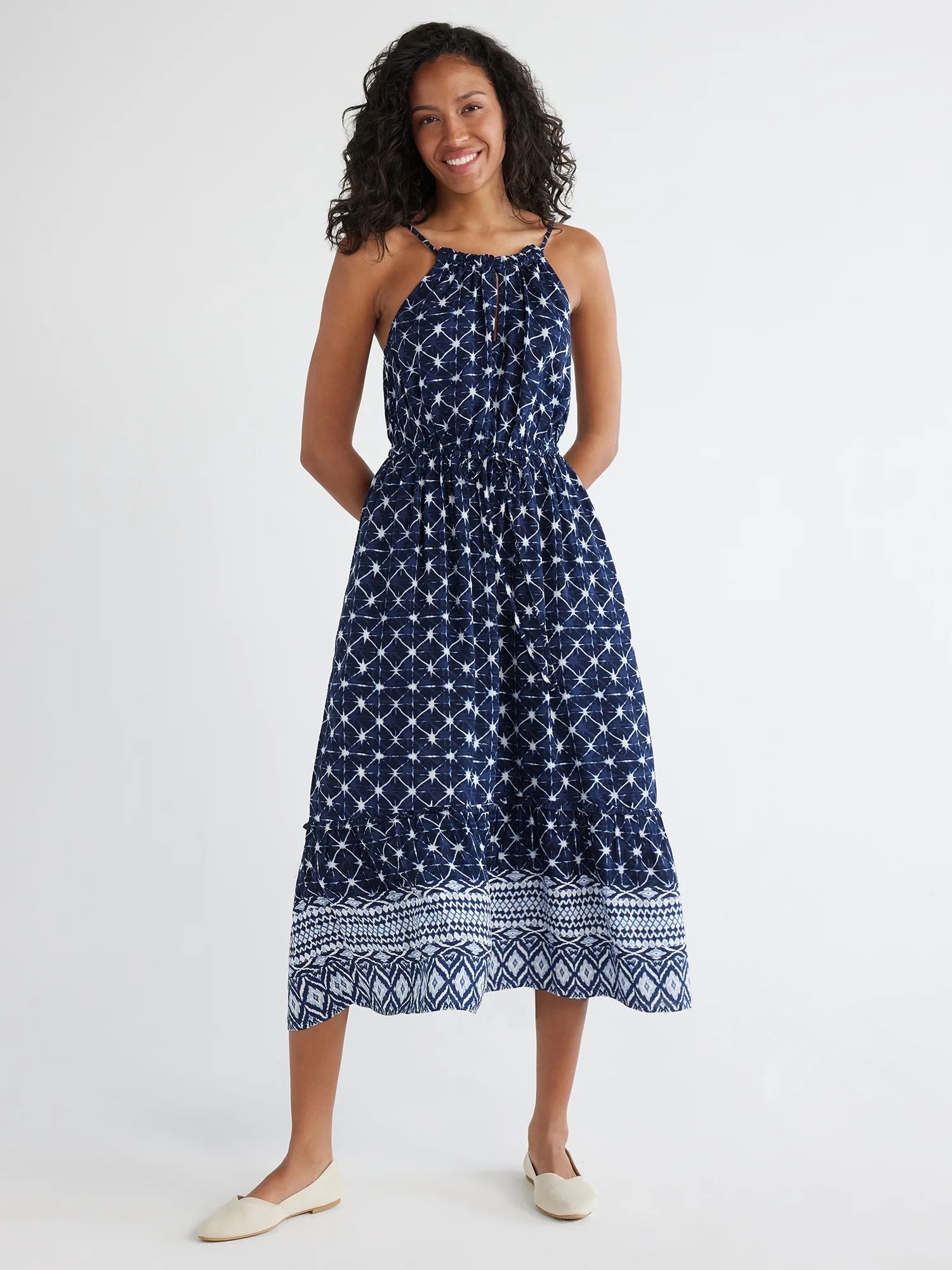 Time and Tru Women's Border Print Midi Dress, Sizes XS-XXXL | Walmart (US)