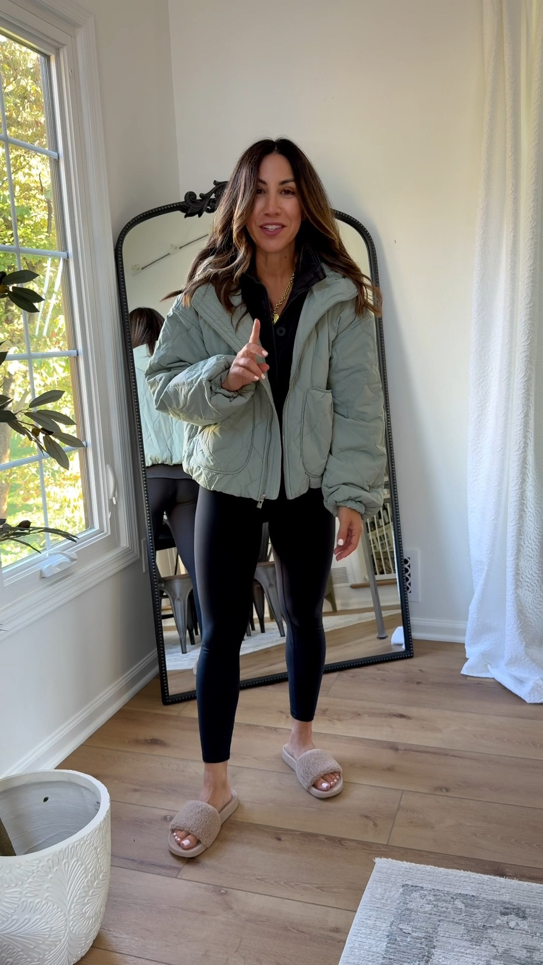 Small quilted, puffer jacket, small Henley sweatshirt, Sherpa slides TTS. Target style.

#LTKOver40 #LTKFindsUnder50 #LTKSaleAlert