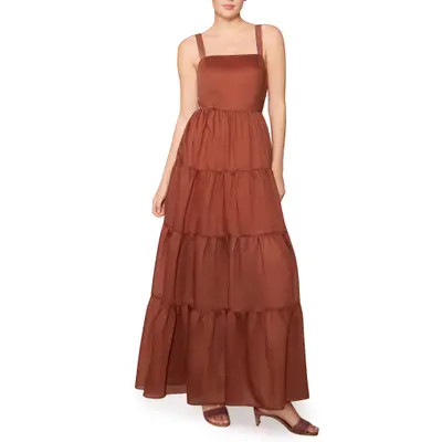 MELLODAY Tiered Satin Maxi Dress in Rust at Nordstrom, Size Medium | Nordstrom