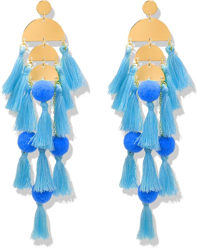 Long Tassel Earrings Statement Fringe Drop Bohemian Earrings Big Dangle for Women Fashion | Amazon (US)