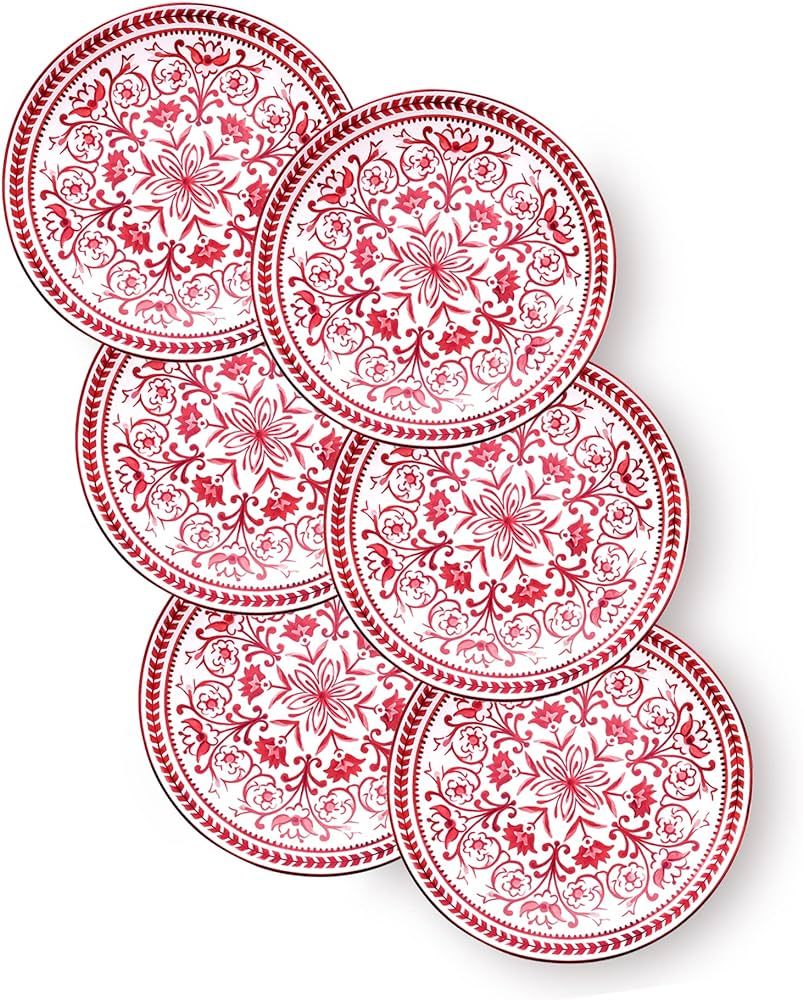 Sonemone 6 Inch Appetizer Plates Set of 6, Christmas Red Floral Ceramic Dessert Plates for Cake, ... | Amazon (US)