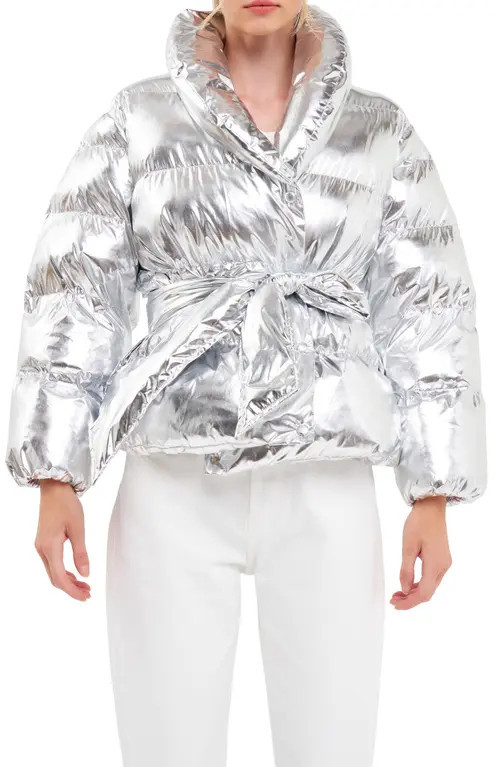 Endless Rose Belted Puffer Jacket in Metallic at Nordstrom, Size X-Small | Nordstrom