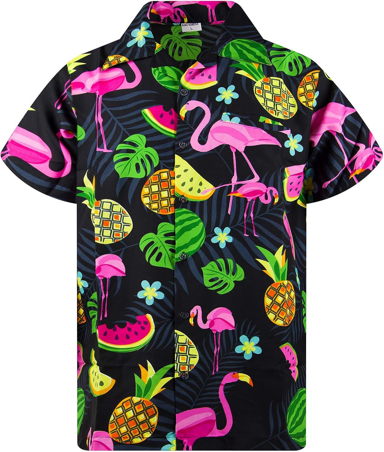 KING KAMEHA Funky Hawaiian Shirt Men Shortsleeve Frontpocket Hawaiian-Print Melon Flamingo Fruits | Amazon (US)