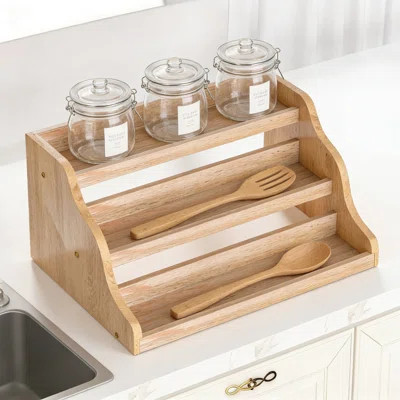 3-Tier Wooden Spice Rack Organizer For Cabinet And Countertop, Space-Saving Spice Shelf With Tiered Design For Easy Access To Spice Jars | Wayfair North America