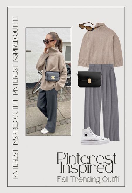 Pinterest Inspired Outfit Inspo 
—
Pinterest, inspo, trendy, trending fashion, fall style, New York street style, affordable, neutral style, trousers, sweater, turtleneck shoulder bag, sneakers 